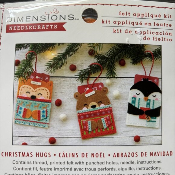 Set of 3 Christmas Hugs Felt Embroidery Ornament Kits - Fox, Bear, Penguin - Picture 2 of 3